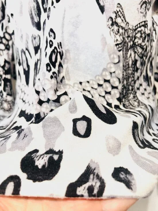 Cyrus Women's Small Knit Super Stretch V Neck Long Sleeve Baby Blue/Animal Print - Picture 6 of 12